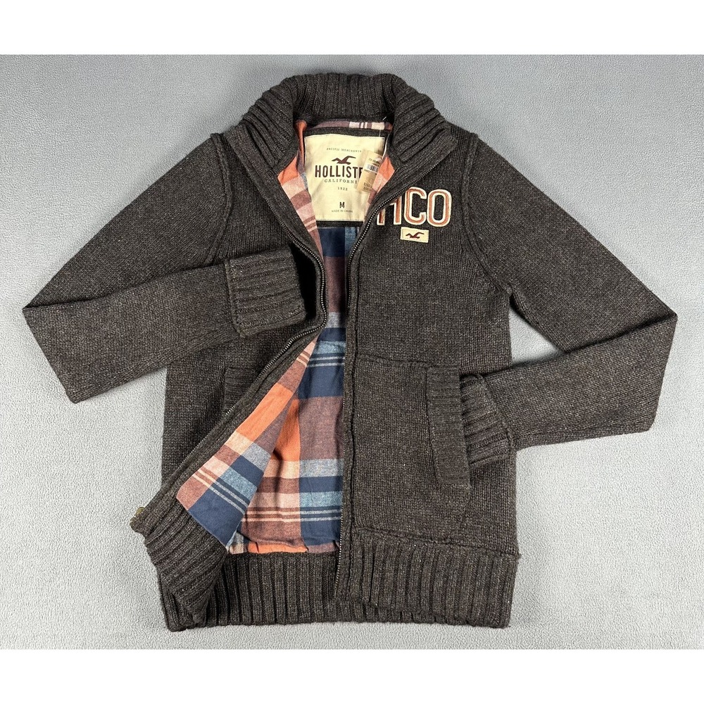 Hollister Jacket Mens Medium Brown Flannel Lined Wool Full Zip Y2K Mall New